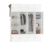 AufuN Armario DIY Sistema de estanterías zapatero con barra para ropa, armario combinado modular, sistema de estanterías para ahorrar espacio, estantería plegable portátil con puertas (20 cubos, beige