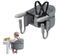 Aufun asiento de mesa plegable para bebé, asiento elevador con abrazaderas antideslizantes, respaldo ergonómico, cinturón de seguridad, trona de viaje para niños para casa y de viaje (gris)