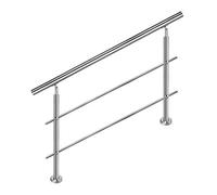 Aufun Barandilla de acero inoxidable 180 cm barandilla de escalera interior y exterior con 2 postes para escaleras, parapeto, balcón (180 cm, 2 crucetas)