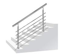 Aufun barandilla de escalera barandilla de acero inoxidable para escaleras, interior y exterior, balcón, parapeto, plata, longitud: 200 cm, con 5 crucetas