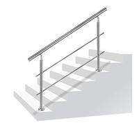 Aufun Barandilla para Escaleras de acero inoxidable 180cm 2 Varillas Pasamanos escalera con kit de instalación para interior y exterior, balcón, Ancianos y niños