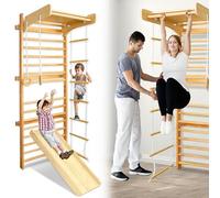 Aufun Barras de Madera para Muro de Escalada Muro de Gimnasia Fitness Incl. Herramientas de Montaje, Equipamiento Deportivo para niños y Adultos, 215 x 82 x 6cm