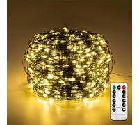 Aufun Cadena de luces LED de 100 m de alambre de cobre con 1000 LEDs, 8 modos, resistente al agua IP44, con enchufe y control remoto con temporizador, ideal para decoración navideña, Blanco Cálido