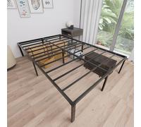 AufuN Cama tapizada de 160 x 200 cm, estructura de cama doble de metal, diseño moderno, con somier de láminas de madera, marco de cama, cama de metal, fácil montaje, color negro