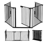 Aufun Chimenea Puerta de Seguridad Metálica con Puerta, 5 Elementos, Puerta de Seguridad Horno, Rejilla de Configuración para Seguridad Infantil, 300 x 75 x 60 cm (Negro)