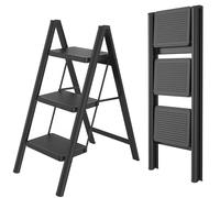 Aufun Escalera de 3 peldaños, escalera plegable con pedal antideslizante ancho, escalera doméstica Multifuncional, fácil de guardar, con capacidad de carga hasta 270 kg, escalera de peldaños para el