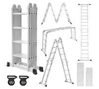 Aufun Escalera multiusos 7 en 1, con andamios y 2 barras de suelo, 16 peldaños, 4,7 m de longitud total, hasta 150 kg