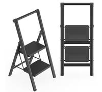 Aufun Escalera plegable de 2 peldaños, con pedal antideslizante ancho, con pasamanos, escalera doméstica, taburete multifuncional hasta 270 kg, escalera para el hogar, oficina, color negro