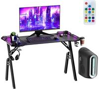 AufuN Escritorio para videojuegos con LED, mesa de ordenador 120/140/160 x 60 cm, escritorio estable de PC con revestimiento de fibra de carbono (140 x 60 cm)