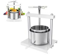 Aufun Exprimidor manual de frutas de 5 litros, de acero inoxidable 430, prensa de frutas, prensa para uvas, frutas, carne, hierbas, queso, incluye recipiente colector con tubo de salida (5 L)