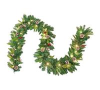 Aufun Guirnalda de Navidad artificial de 5 m con iluminación decorativa, guirnalda de abeto con bayas rojas, piñas, 75 ledes, luz blanca cálida, 8 modos, para casa, escaleras, chimenea, puerta de