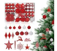 Aufun Juego de 108 bolas de Navidad de plástico con punta de árbol, estrellas, seguras decoraciones para el árbol de Navidad, juego de adornos para colgar para el árbol de Navidad, caja reutilizable