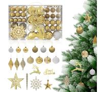 Aufun - Juego de 108 bolas de Navidad premium de plástico con punta de árbol, esferas para árbol de Navidad, estrella, juego seguro de adornos para árbol de Navidad con colgador, esferas para árbol de