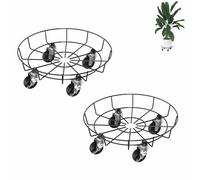AufuN - Juego de 2 rodillos para plantas redondas de metal, Ø33cm, con platillo para macetas con ruedas bloqueables, rodillo para flores, tablero rodante para plantas, transportador para interior y