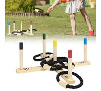 Aufun Juego de lanzamiento de anillos de madera, juego de lanzamiento con 5 anillos y 5 varillas, juego de madera para niños y adultos, para interior y exterior, juego familiar