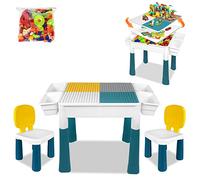 Aufun Juego de mesa y sillas de altura ajustable para niños,6 en 1, mesa de juego de bloques de construcción,juego de bloques de construcción multifuncional grande con bloques de 163 piezas,2 sillas
