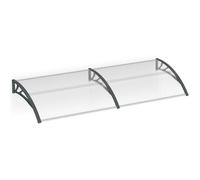 Aufun Marquesina para Puertas y Ventanas 300 x 100 cm Tejadillo de Protección Toldo Cubierta de Policarbonato en Jardín al Aire Libre Dosel de Techo, Soporte Gris