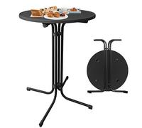 AufuN Mesa alta plegable de 80 cm de diámetro, de aluminio, redonda, 110 cm de alto, fácil montaje, mesa de fiesta, metal MDF con recubrimiento en polvo, para exterior e interior, color negro