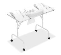 Aufun Mesa de uñas 90 x 40 x 72 cm con aspiración, plegable, mesa de manicura, mesa de uñas portátil con extracción de polvo y 4 ruedas para hogares, salones de belleza, color blanco
