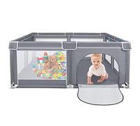Aufun Parque de juegos para bebés con Malla Transpirable Súper Suave y cremallera, con base antideslizante, centro de actividades para niños, Gris (200 x 180 cm)
