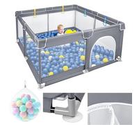 Aufun Parque infantil de tela Oxford 300D, con barrera de espuma antigolpes, red transpirable, cremallera (gris oscuro, 127 x 127 x 68 cm)