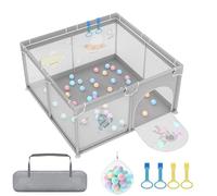 Aufun Parque infantil de tela Oxford 300D, con barrera de espuma antigolpes, red transpirable, cremallera, zona de juegos de seguridad para interior y exterior (gris, 127 x 127 cm)