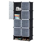 AufuN Sistema de estanterías para armario DIY, zapatero, armario combinado modular, sistema de estanterías para ahorrar espacio, estantería, armario plegable portátil con puertas (8 cubos, negro)