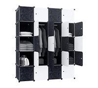 AufuN Sistema de estanterías para armario DIY, zapatero con barra para ropa, armario combinado modular, sistema de estanterías para ahorrar espacio, estantería plegable portátil con puertas (20 cubos,