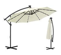 Aufun Sombrilla Jardin de Aluminio con iluminación LED Solar Ø300 cm Sombrilla Parasol con Manivela, protección UV 40+, Excéntrico Cantilever para balcón, jardín, taraza, Octágono, Beige