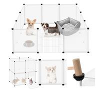 Aufun Valla para Mascotas con Puerta, Corral Exterior de plástico, Corral Extensible para Animales Pequeños, Cobayas, Hamsters, 145x75x48 cm, Blanco