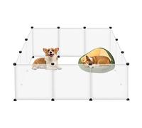 Aufun Valla para Mascotas, Corral Exterior Plástico, Corral Extensible para Animales Pequeños, Cobayas, Hamsters, 145x75x48 cm, Blanco