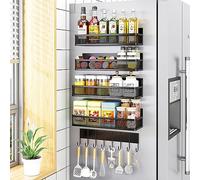 Aufworld Estante Magnético para Especias, 5 Estantes Magnéticos, Organizador Magnético Móvil para Nevera con 8 Ganchos, Organizador de Condimentos para Organización y Almacenaje en la Cocina