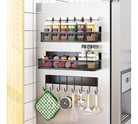 Aufworld Estante Magnético para Especias en el Frigorífico, 3 Pack de Estantes Magnéticos, Organizador Magnético Móvil para el Frigorífico con 8 Ganchos para Organizar y Almacenar en la Cocina