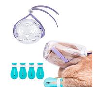 Augegel Juego de bozal y Botas para Gatos, Silicona, Ajustable, Transparente, pequeño