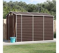 Augerlite Braun Caseta de jardín de acero galvanizado 191 x 300 x 198 cm, cobertizo de jardín con puerta, techo y ventilación para guardar herramientas, cortacésped, bicicleta y cubo de basura