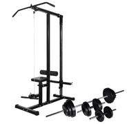 Augerlite Estación de fitness con mancuernas y mancuernas, 30,5 kg, estación de fuerza para entrenamiento en casa con barras cromadas, barra de seguridad, curler de piernas ajustable en 3 posiciones