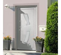 Augerlite Puerta de entrada de PVC de aluminio blanco, 98 x 208 cm, hoja de puerta con perfil de 70 mm, umbral de aluminio, acristalamiento térmico ISO, cerradura de seguridad para renovación de nueva