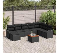 Augerqir Juego de sofás de jardín con espacio de almacenamiento, 9 piezas, color negro, polirratán, resistente a la intemperie, juego de muebles de jardín con juego de salón, conjunto modular para