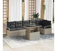 Augerqir Juego de sofás de jardín de 7 piezas, color gris claro, polirratán, con espacio de almacenamiento, modular, resistente a la intemperie, para jardín, terraza, balcón, salón, incluye mesa