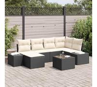 Augerqir Juego de sofás de jardín de polirratán, 6 piezas, color negro y crema, con cojín, resistente a la intemperie, modular, ligero, para terraza, balcón, exterior, salón, con mesa y compartimentos