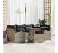 Augerqir Juego de sofás de jardín de polirratán gris con espacio de almacenamiento, 7 piezas, modular, resistente a la intemperie, para terraza, balcón, exterior, salón cómodo y duradero