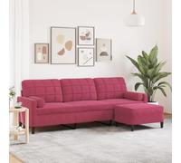 Augerqir Sofá de 3 plazas con taburete, color rojo vino, terciopelo, 210 cm, acolchado, sofá de esquina con muelles y función de relajación, ahorra espacio para habitaciones de invitados y paisajes