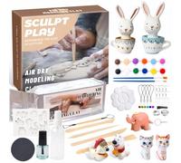 Augesak Kit Arcilla Secado al Aire,Kit Ceramica en Casa,Alfareria para Niños,Manualidades Adultos,Diy Kit Adultos-incluye Blanco Arcilla Secado al Aire,Pintura, Kit de Herramientas
