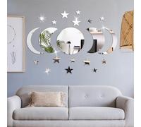 AuGiueam Calcomanías de pared con espejo de luna y estrellas - 20 piezas de calcomanías de pared acrílicas bohemias, decoración autoadhesiva personalizada para baño, sala de estar y dormitorio