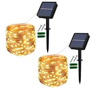 Augone [2 Pack] Guirnaldas Luces Exterior Solar 120 LED, Luces Led Solares Exteriores Jardin, 12 m, 8 Modos, Cadena de luz solar decorativa para balcón, árboles, terraza, Patio, Bodas (Blanco Cálido)