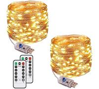 Augone 2 Pack LED Guirnaldas Luces, 120 LED 12M/40Ft 8 Modos, enchufe USB Luces de Hadas, impermeables Para Exterior/Interior, Decoración Navideña, Bodas, Dormitorio, Fiesta (Blanca Cálida)