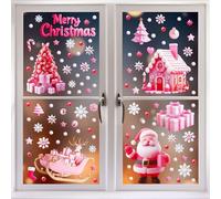 Augshy 10 hojas de pegatinas navideñas para ventana, diseño de muñeco de nieve rosa, casa, copos de nieve, decoración invernal para vidrio, cocina, hogar, regalo de fiesta