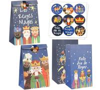 Augshy 16pcs Bolsas Regalo Reyes Magos con Etiquetas, Papel Regalo Reyes Magos Decoración, Bolsas Papel Navidad para Dulces, Juguetes, Fiesta Caramelos y Detalles Navideños