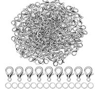 Augshy 200 cierres de mosquetón plateados para joyas con 400 anillos abiertos, mini cadenas cierres para collares, pulseras, pendientes, fabricación de joyas