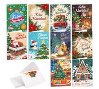 Augshy 20pcs Tarjetas Navidad Españolas con Sobres, 10 Diseños Únicos (2 Cada Uno), Feliz Navidad, Cartas Navideñas de 20x15cm, Regalo Familiar y Amigos
